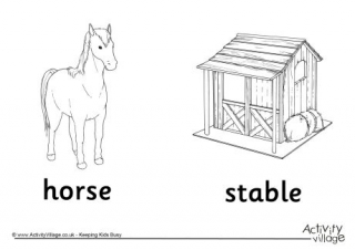 Horse and Stable Colouring Page