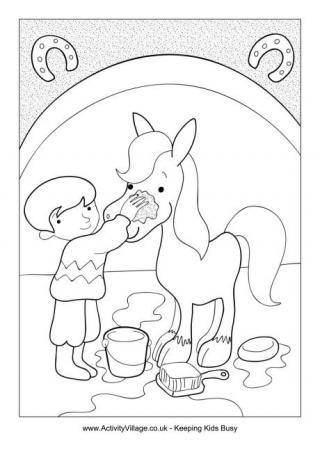 Horse Grooming Colouring Page