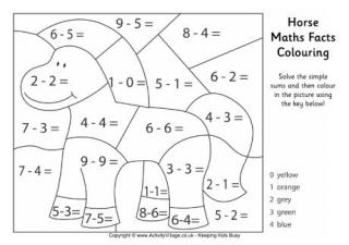 Horse Maths Facts Colouring Page