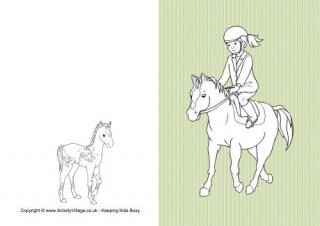 Horse Riding Colouring Card