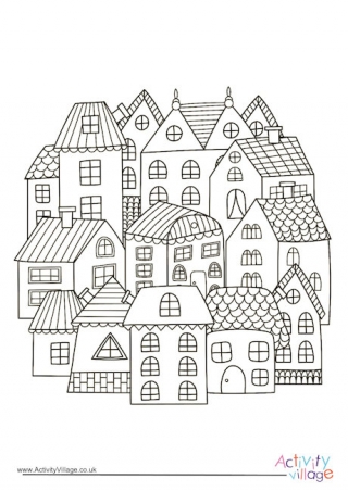 Houses Circle Colouring Page