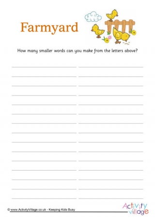 Farmyard How Many Words Puzzle