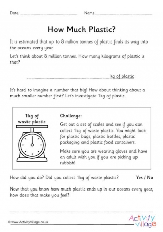 How Much Plastic Worksheet