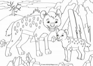 Hyenas Scene Colouring Page