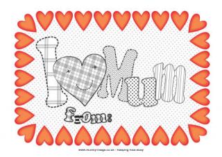 I Love Mum Colouring Page 