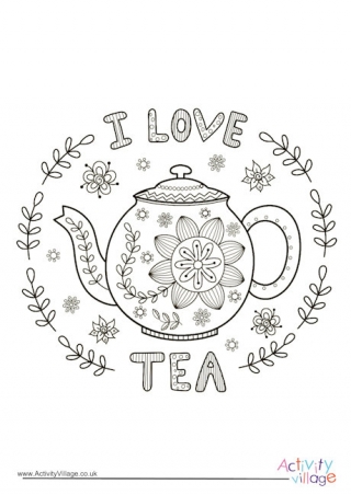 I Love Tea Circle Colouring Page