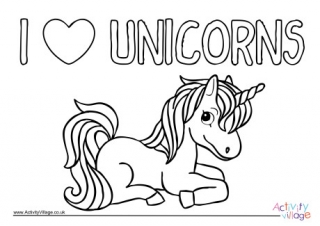 I Love Unicorns Colouring Page