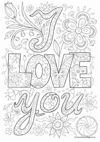 I Love You Doodle Colouring Page