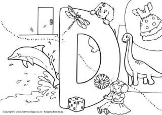 I Spy Alphabet Colouring Page D