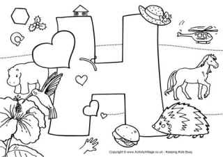 I Spy Alphabet Colouring Page H