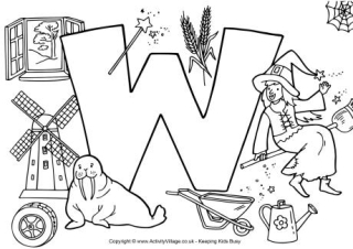 I Spy Alphabet Colouring Page W