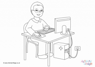 I Work On The Computer Colouring Page 