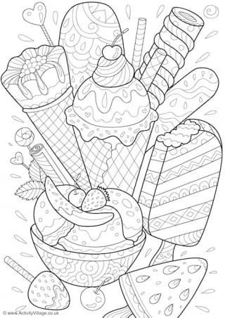 Ice Cream Doodle Colouring Page 