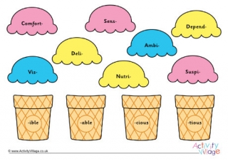 Ice Cream Suffix Matching Year 5 - 6