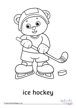 Ice Hockey Teddy Bear Colouring Page