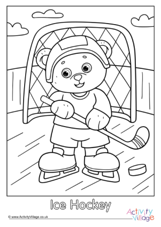 Ice Hockey Teddy Bear Colouring Page 2