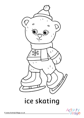 Ice Skating Teddy Bear Colouring Page