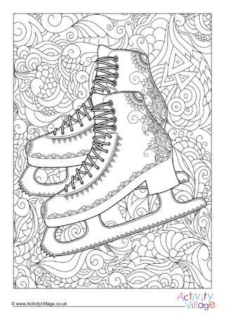 Ice Skates Doodle Colouring Page