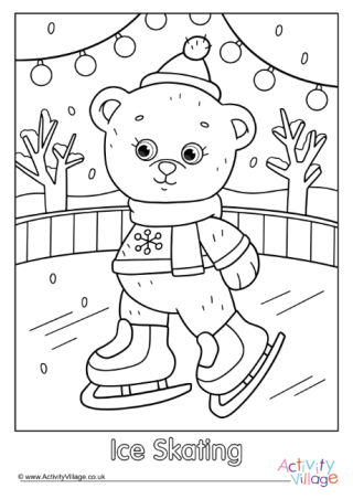 Ice Skating Teddy Bear Colouring Page 2