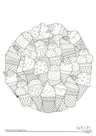 Ice Creams Circle Colouring Page