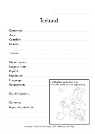 Iceland Fact Worksheet