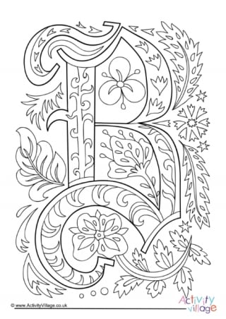 Illuminated Letter B Colouring Page