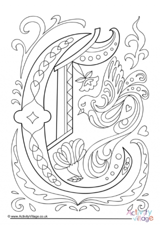 Illuminated Letter C Colouring Page