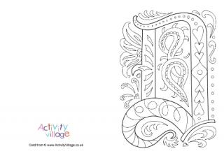 Illuminated Letter D Colouring Card