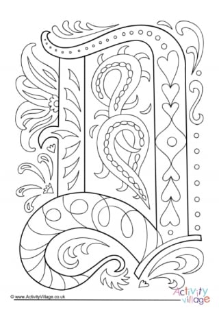 Illuminated Letter D Colouring Page