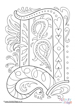 Illuminated Letter D Colouring Page
