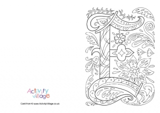 Illuminated Letter E Colouring Card