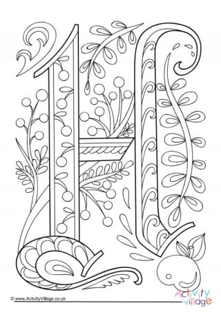 Illuminated Letter H Colouring Page