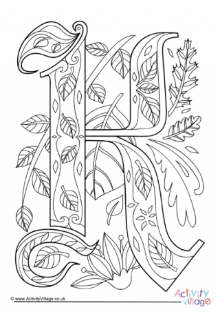 Illuminated Letter K Colouring Page