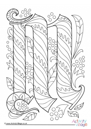 Illuminated Letter M Colouring Page