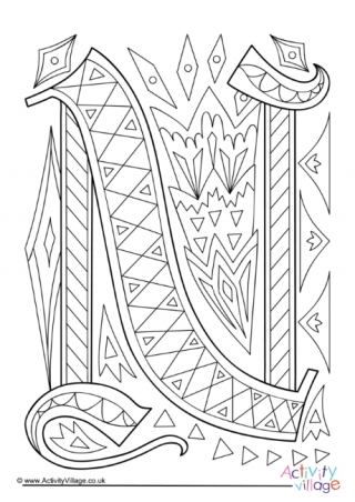 Illuminated Letter N Colouring Page