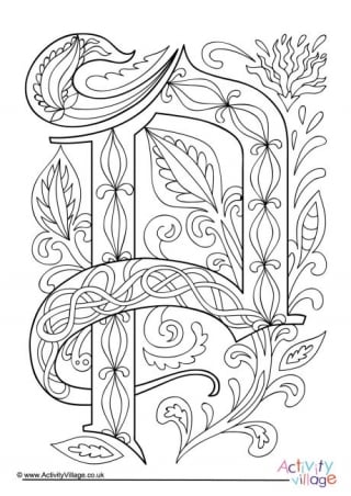 Illuminated Letter P Colouring Page