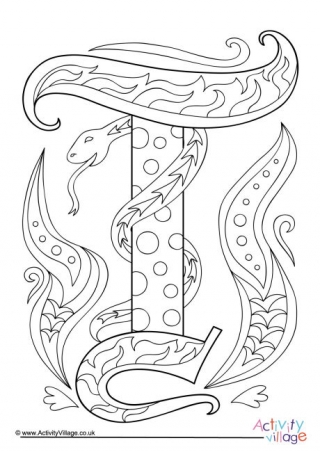 Illuminated Letter T Colouring Page