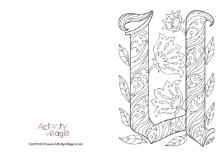 Illuminated Letter U Colouring Card