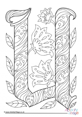 Illuminated Letter U Colouring Page