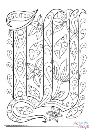 Illuminated Letter W Colouring Page