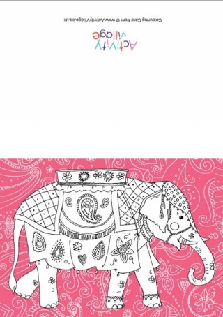Indian Elephant Colouring Card 2