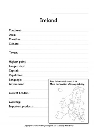 Ireland Fact Worksheet