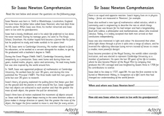 Isaac Newton comprehension