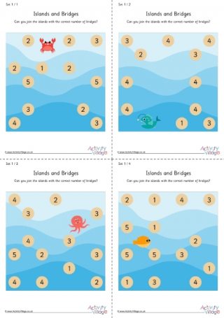 Islands and Bridges Puzzles Set 1