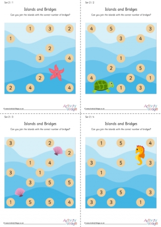 Islands and Bridges Puzzles Set 2