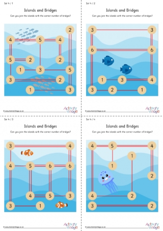 Islands and Bridges Puzzles set 4