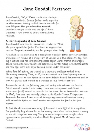 Jane Goodall Factsheet