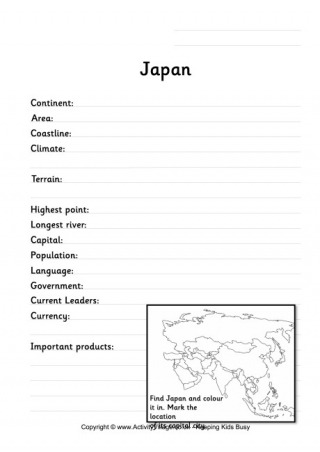 Japan Fact Worksheet