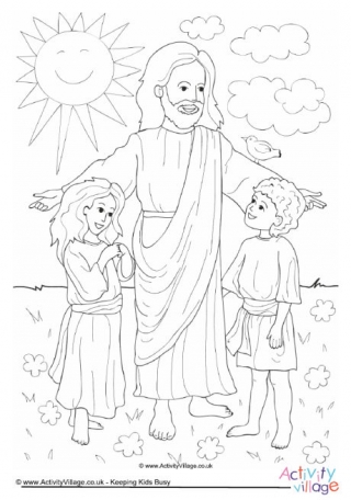 Jesus and Children Colouring Page