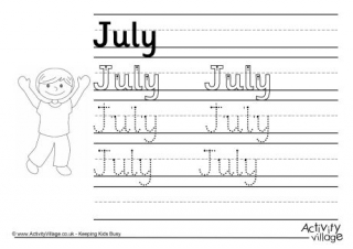 July Handwriting Worksheet